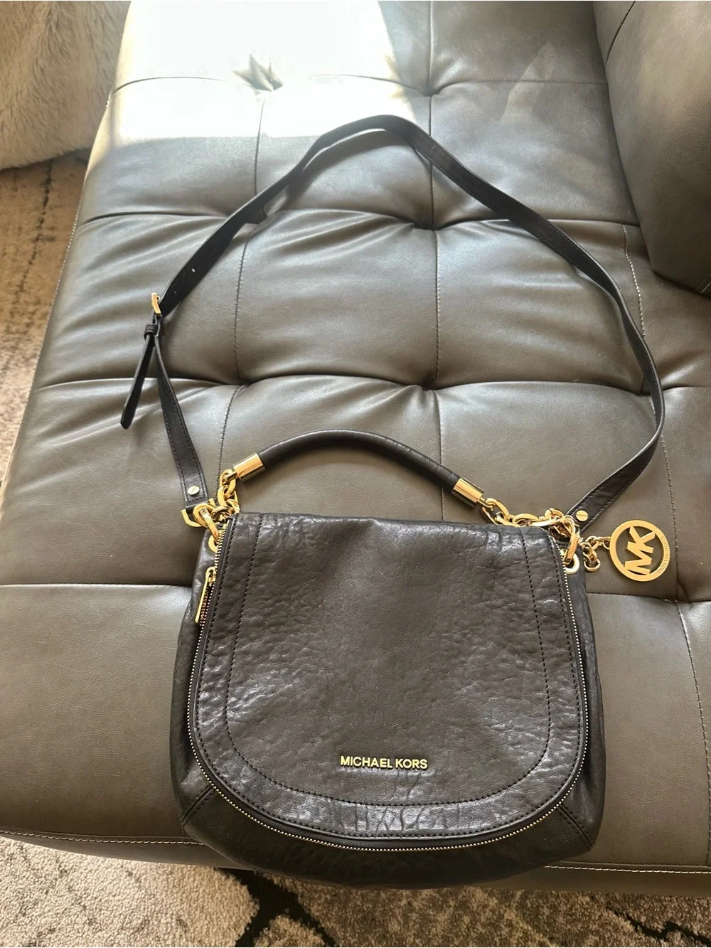 Michael Kors Black Leather Crossbody with Gold Accents